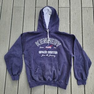Vintage Prairie Mountain NASA Kennedy Space Center Pullover Hoodie Navy Large